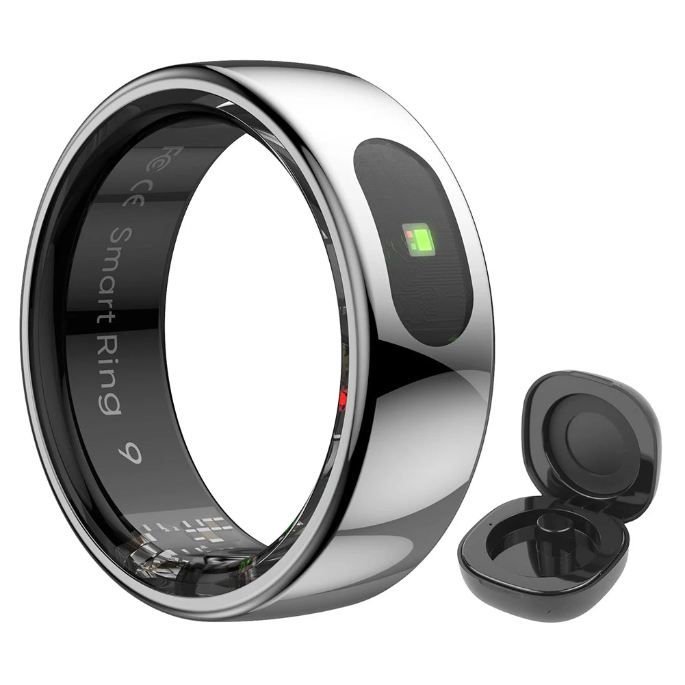 Smart Ring R08 Health and Sleep Monitor 5ATM Waterproof Sports Fitness Tracker with Charging Case for Xiaomi Samsung Phone